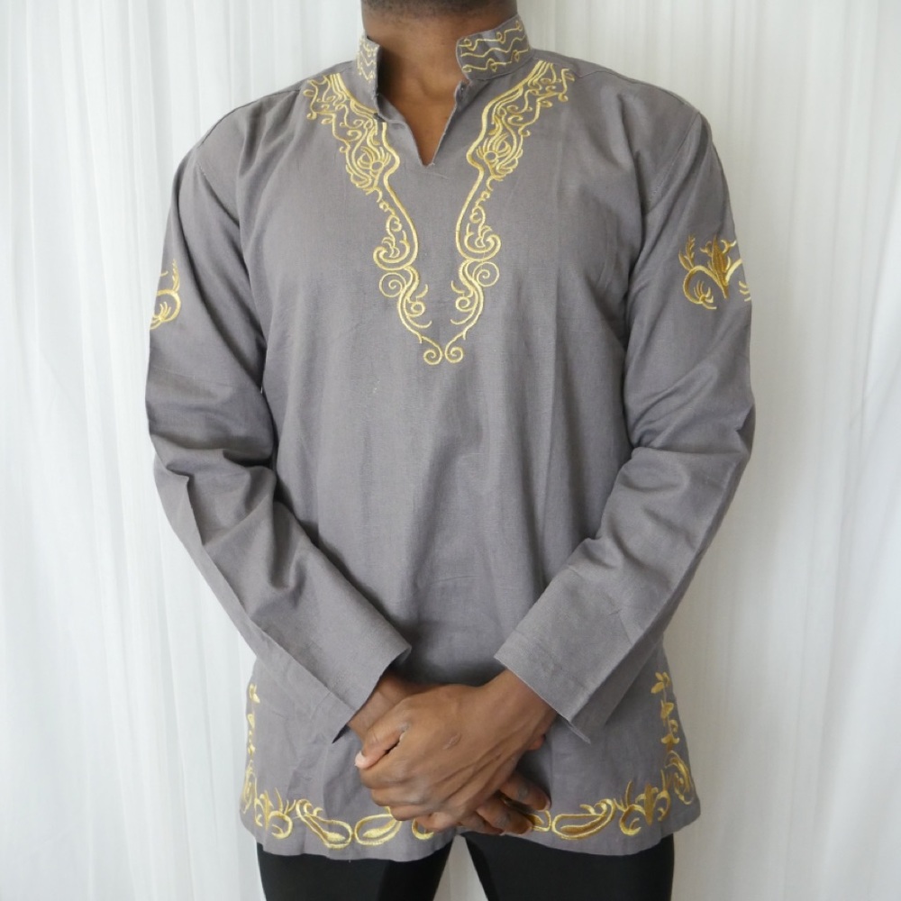 Black Panther Men’s African Dashiki - Gray/Gold